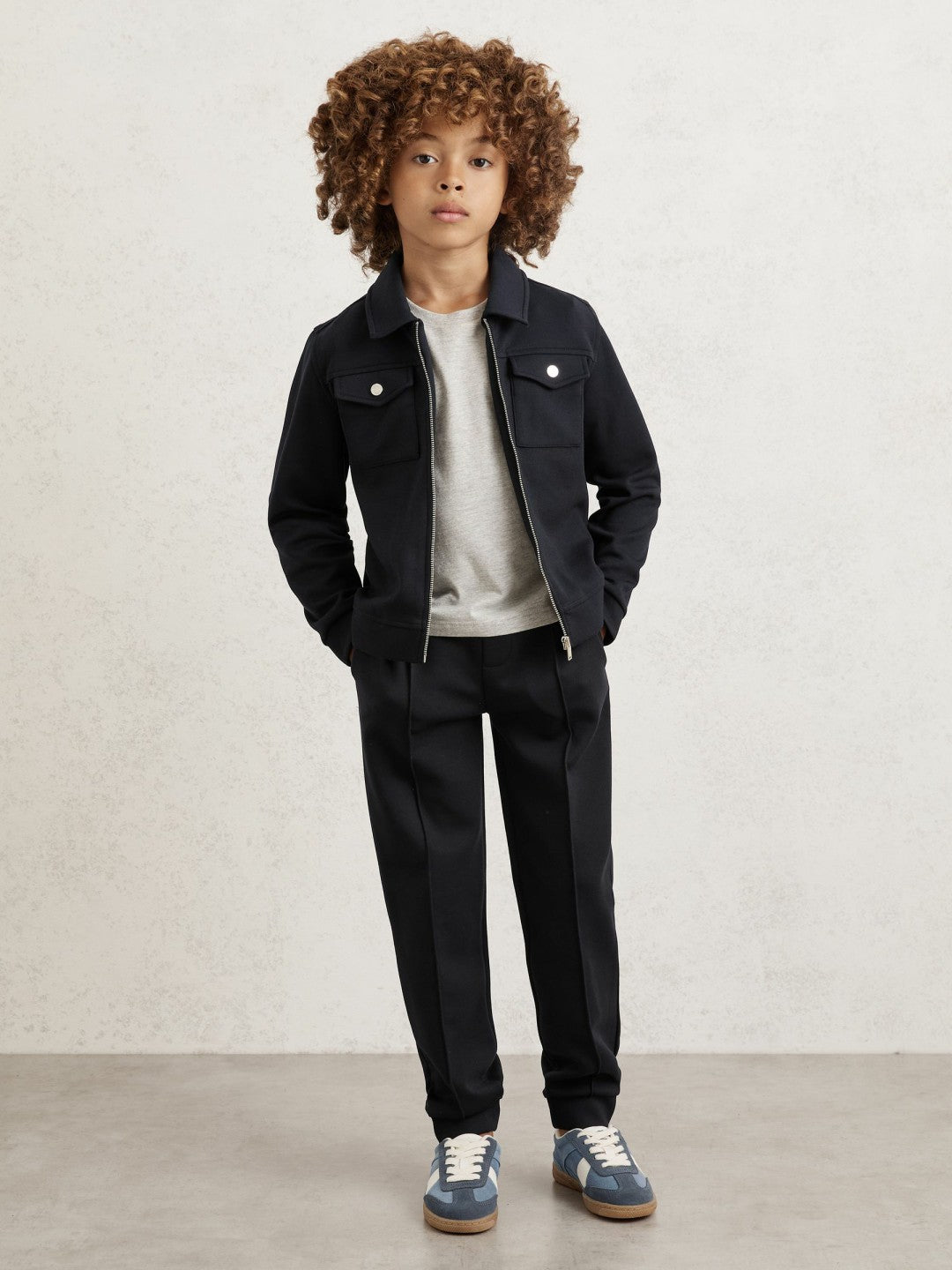 Reiss 3-9 yrs Interlock Zip Through Overshirt in Navy Blue