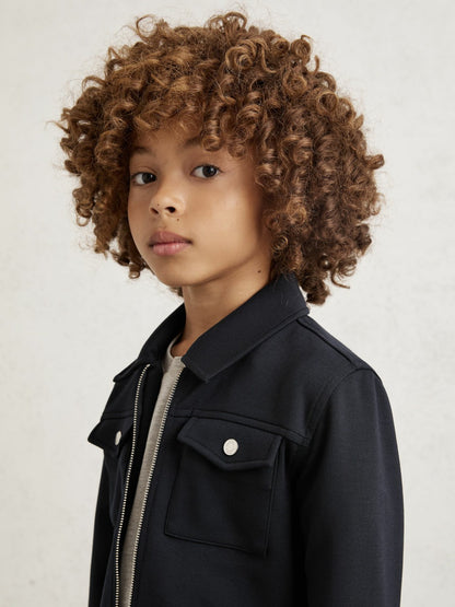 Reiss 3-9 yrs Interlock Zip Through Overshirt in Navy Blue