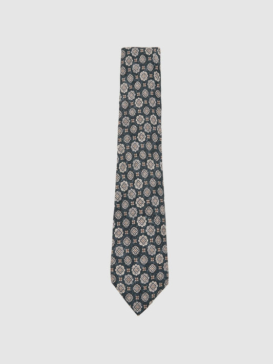 Reiss Silk Medallion Print Tie in Indigo Melange