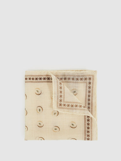 Reiss Wool Motif Print Pocket Square in Off White
