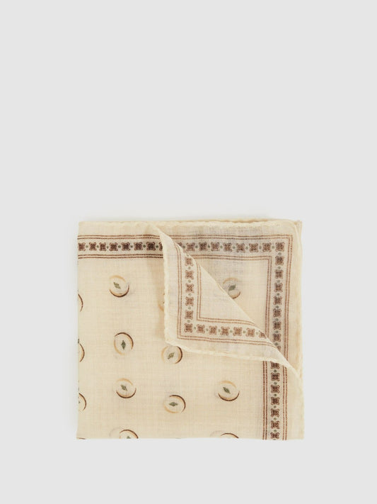 Reiss Wool Motif Print Pocket Square in Off White