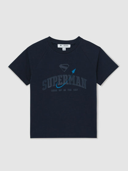 Reiss 9-13 yrs Superman Raglan Logo T-Shirt in Navy Blue