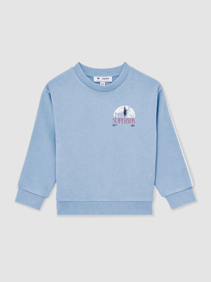 Reiss 9-13 yrs Superman Logo Print Sweatshirt in Light Blue