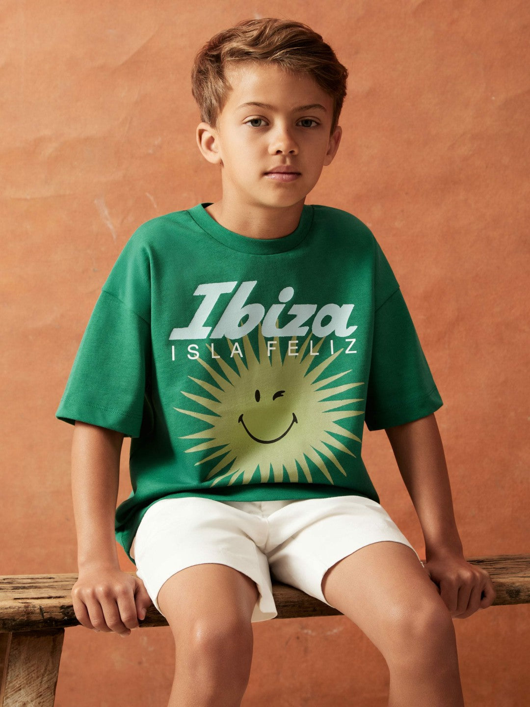 Reiss 13-14 yrs SmileyWorld Sun Motif T-Shirt in Bright Green