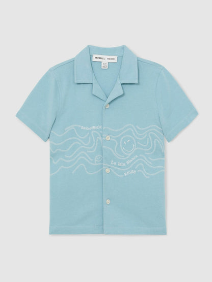 Reiss 9-13 yrs SmileyWorld Embroidered Shirt in Sky Blue