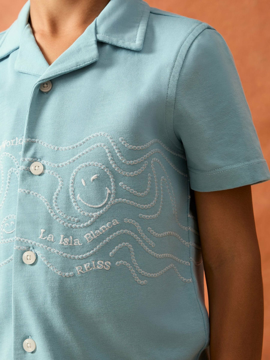 Reiss 9-13 yrs SmileyWorld Embroidered Shirt in Sky Blue