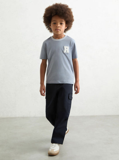 Reiss 3-9 yrs Cotton Letter Patch T-Shirt in Airforce Blue