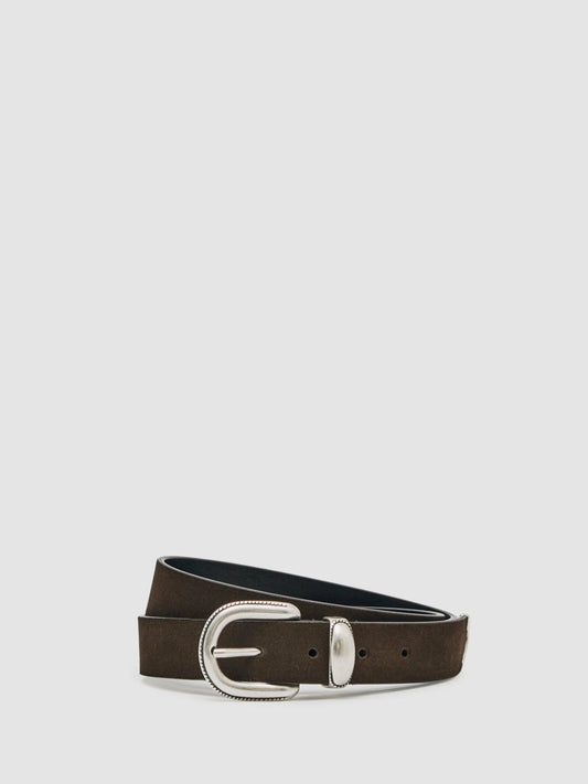 Reiss Suede Western-Style Belt in Dark Brown