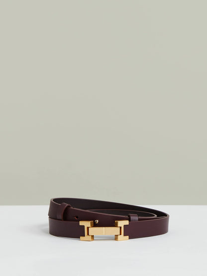 Reiss Leather Square Hinge Belt in Burgundy