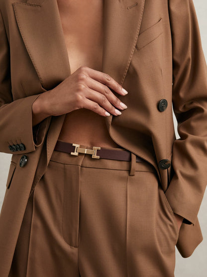 Reiss Leather Square Hinge Belt in Burgundy