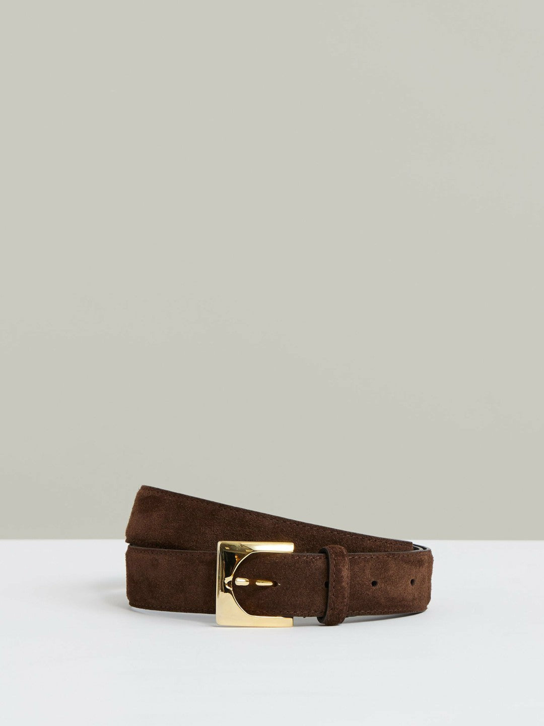 Reiss Suede Square Buckle Belt in Chocolate