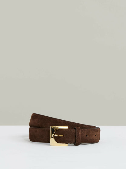 Reiss Suede Square Buckle Belt in Chocolate