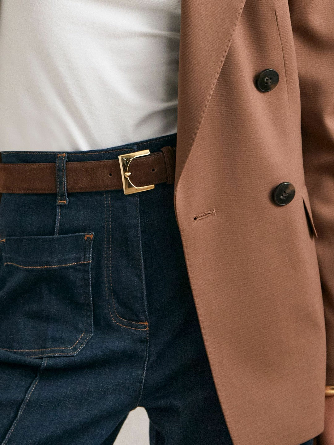 Reiss Suede Square Buckle Belt in Chocolate