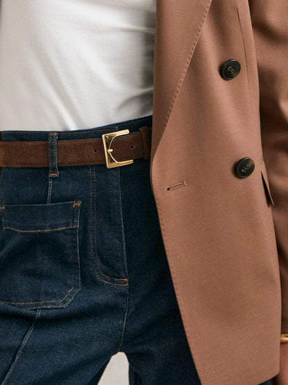 Reiss Suede Square Buckle Belt in Chocolate
