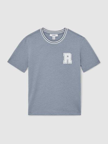 Reiss 13-14 yrs Cotton Letter Patch T-Shirt in Airforce Blue