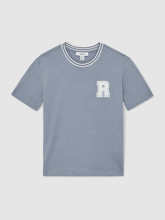 Reiss 13-14 yrs Cotton Letter Patch T-Shirt in Airforce Blue