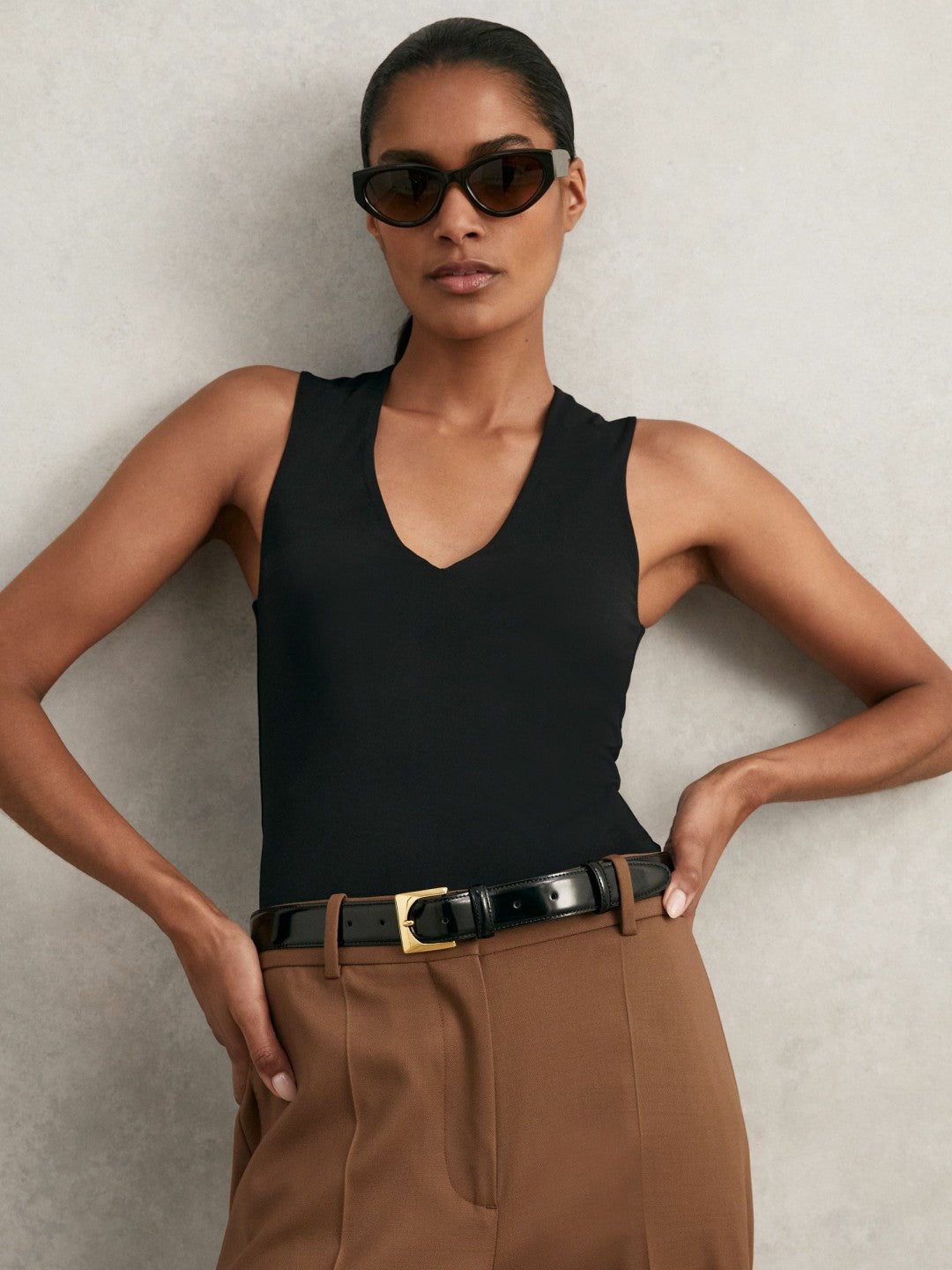 Reiss Suede Square Buckle Belt in Black