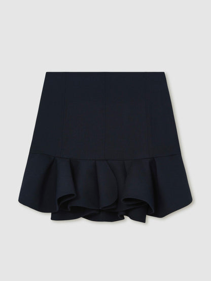 Reiss Ruffle-Hem Mini Skirt in Navy