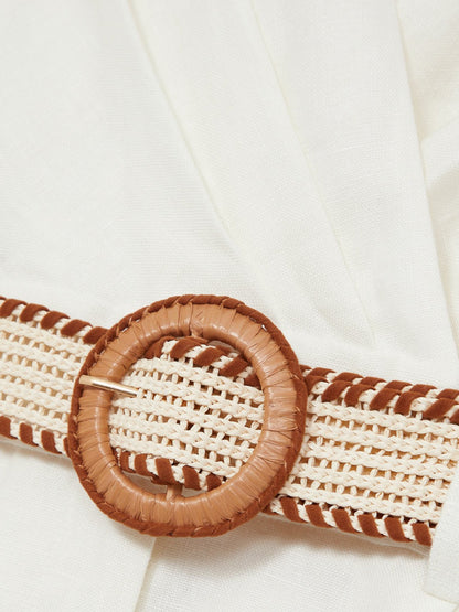 Reiss Linen Belted Sleeveless Wrap Playsuit in Cream