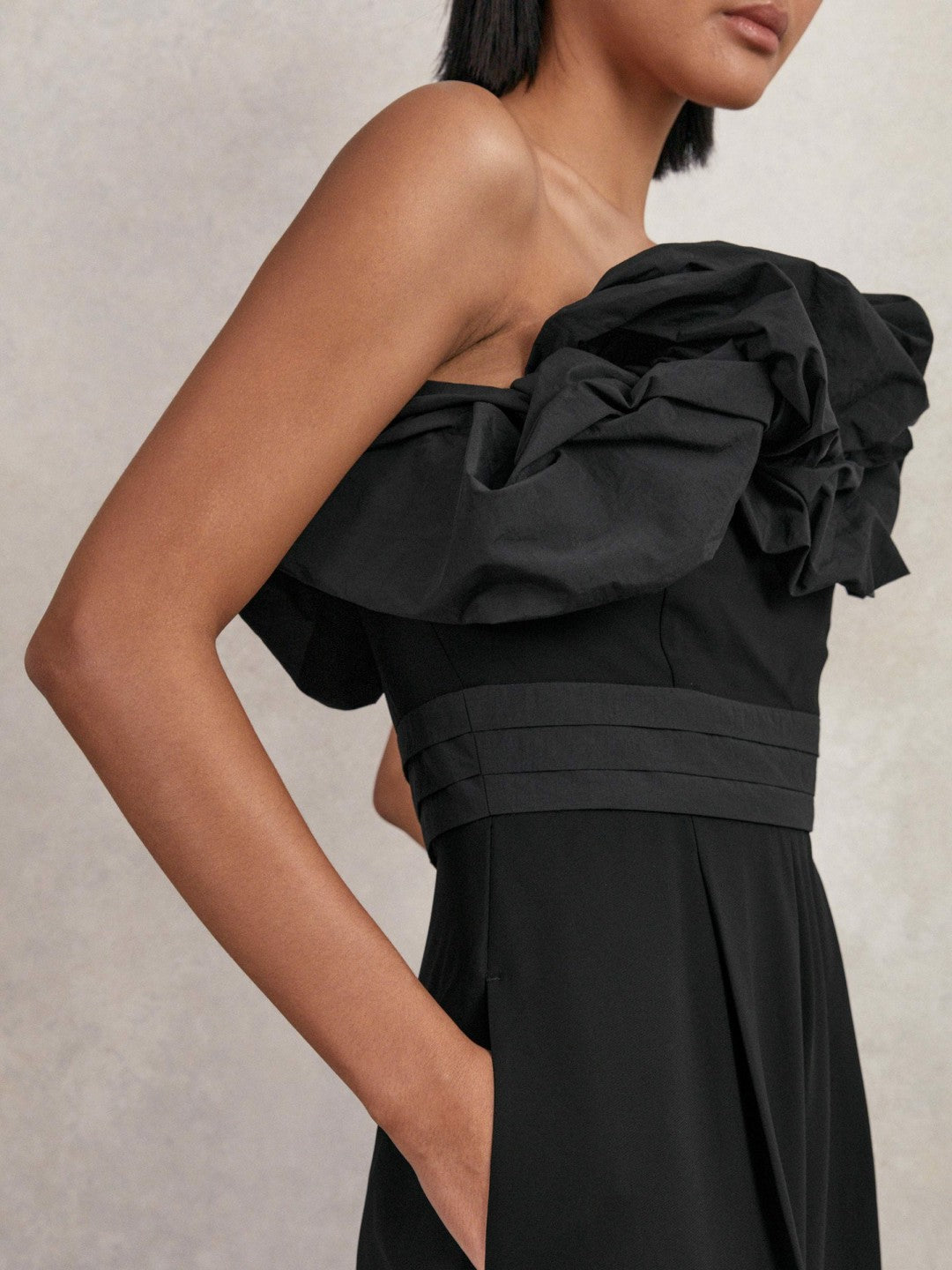 Reiss Sculptural Strapless Wide-Leg Jumpsuit in Black