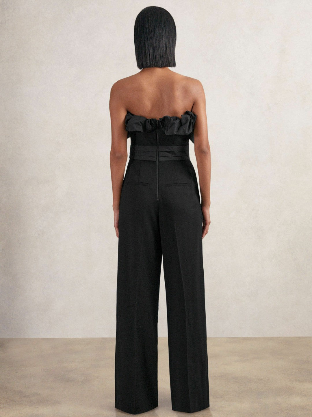Reiss Sculptural Strapless Wide-Leg Jumpsuit in Black