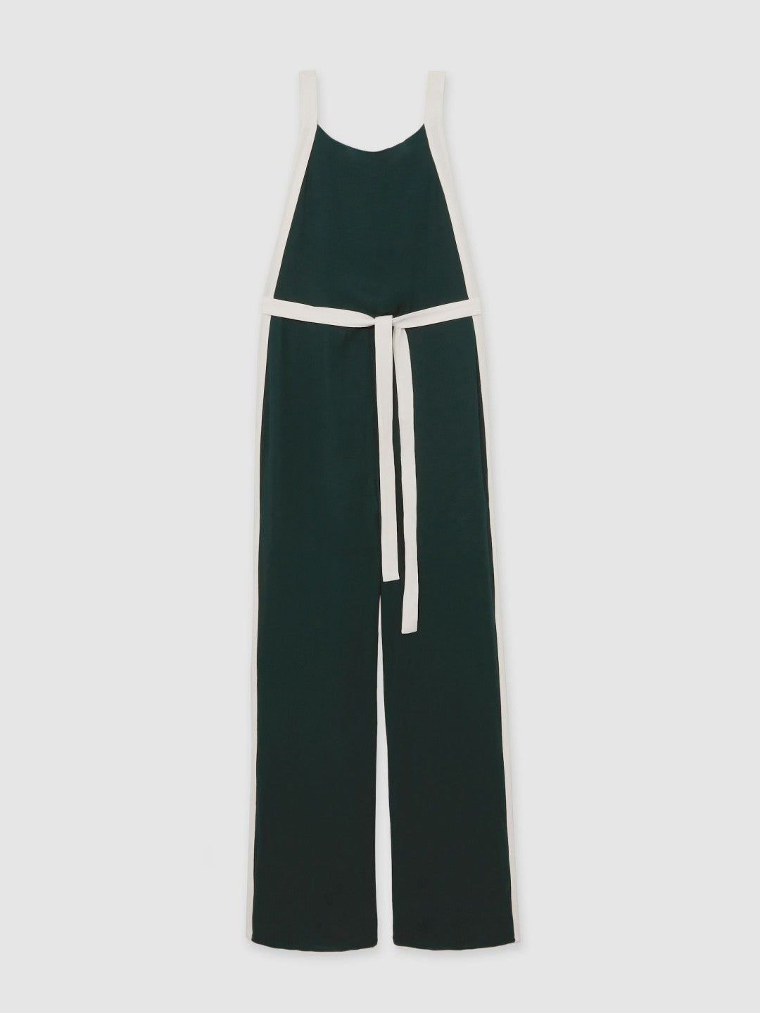 Reiss Petite Colourblock Wide Leg Belted Jumpsuit in Dark Green/Cream