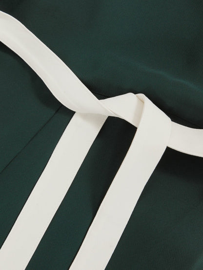 Reiss Petite Colourblock Wide Leg Belted Jumpsuit in Dark Green/Cream