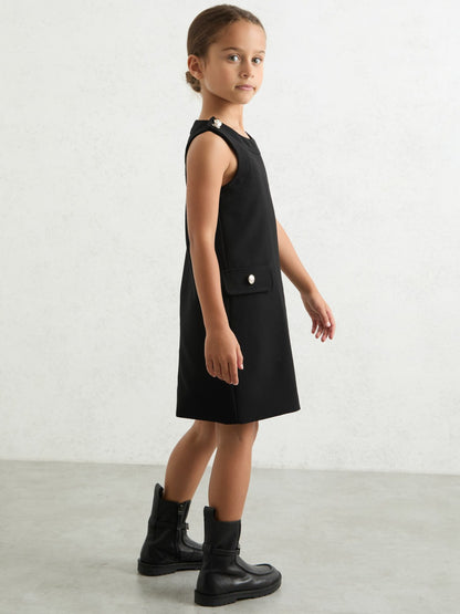 Reiss 13-14 yrs Button-Detail Sleeveless Shift Dress in Black