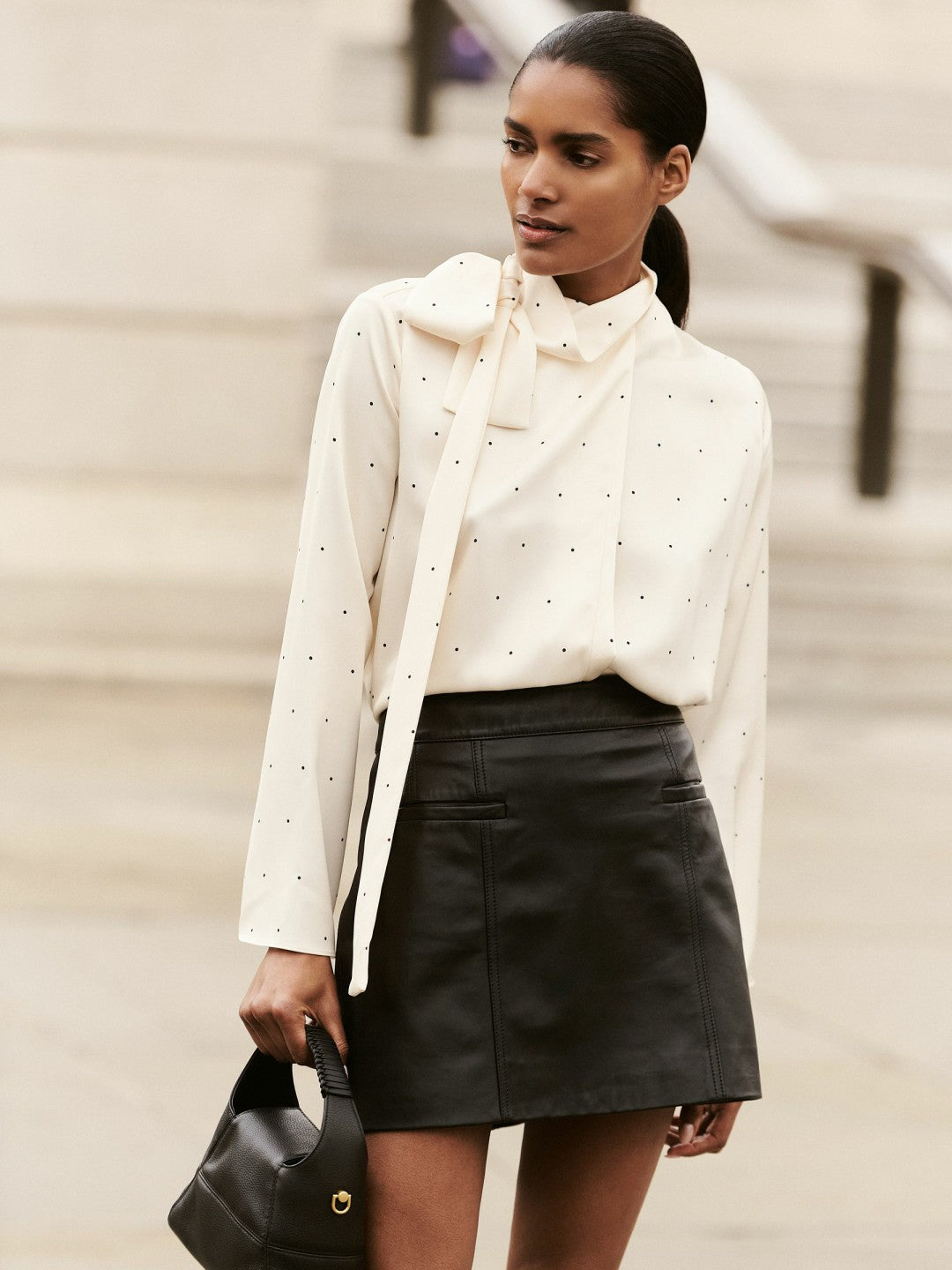 Reiss Leather Welt-Pocket Mini Skirt in Black