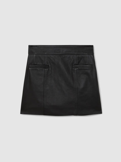 Reiss Leather Welt-Pocket Mini Skirt in Black