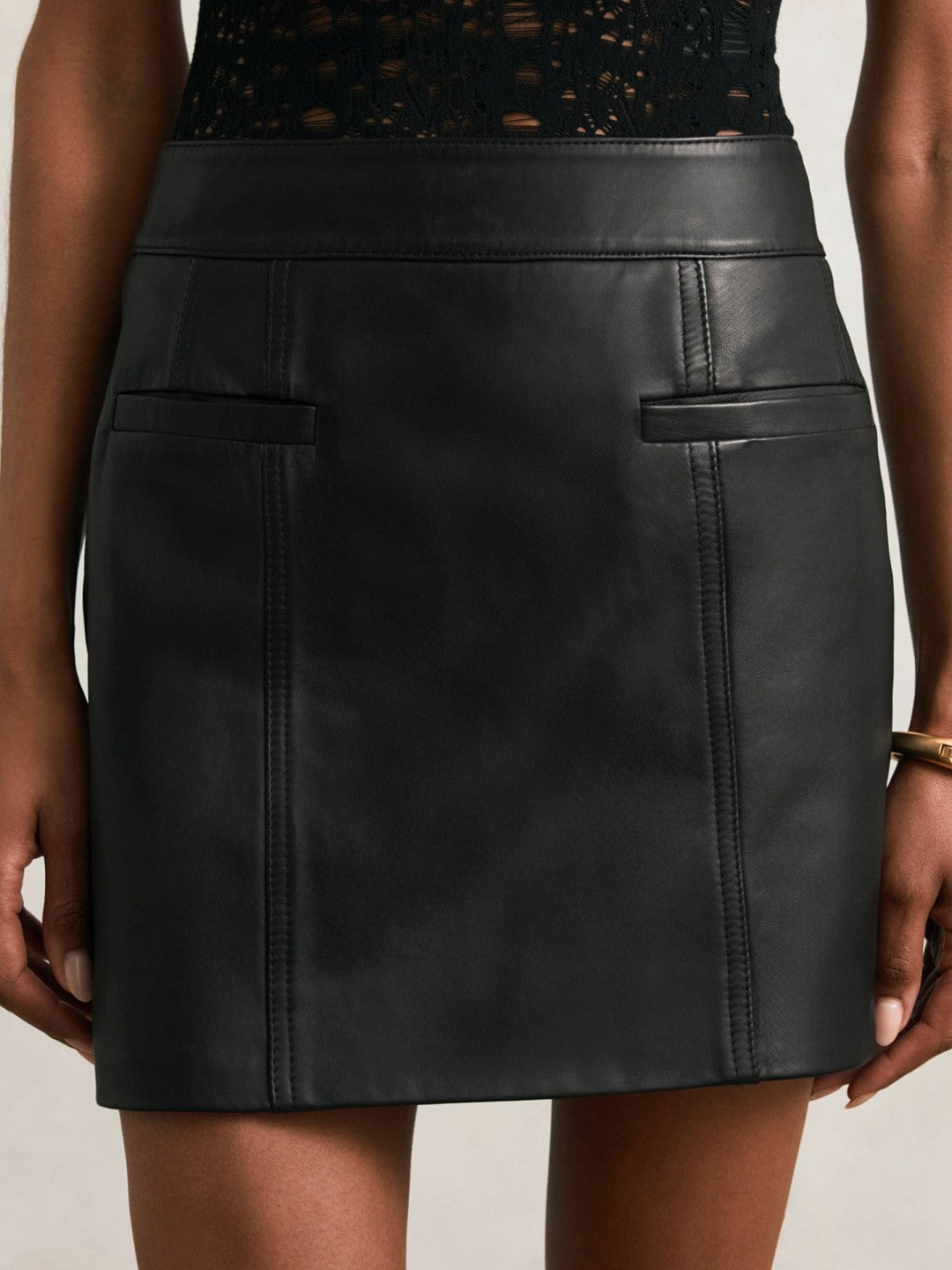 Reiss Leather Welt-Pocket Mini Skirt in Black