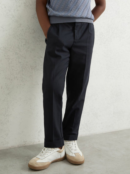 Reiss 9-13 yrs Relaxed-Fit Pleated Tapered Trousers in Navy