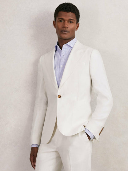 Reiss Slim Fit Lyocell Linen Single Breasted Suit Blazer in White