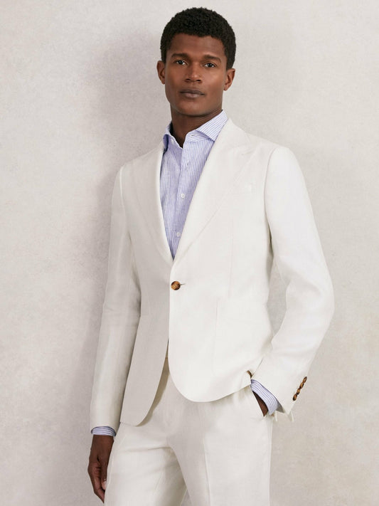 Reiss Slim Fit Lyocell Linen Single Breasted Suit Blazer in White