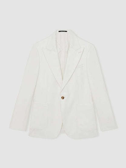 Reiss Slim Fit Lyocell Linen Single Breasted Suit Blazer in White
