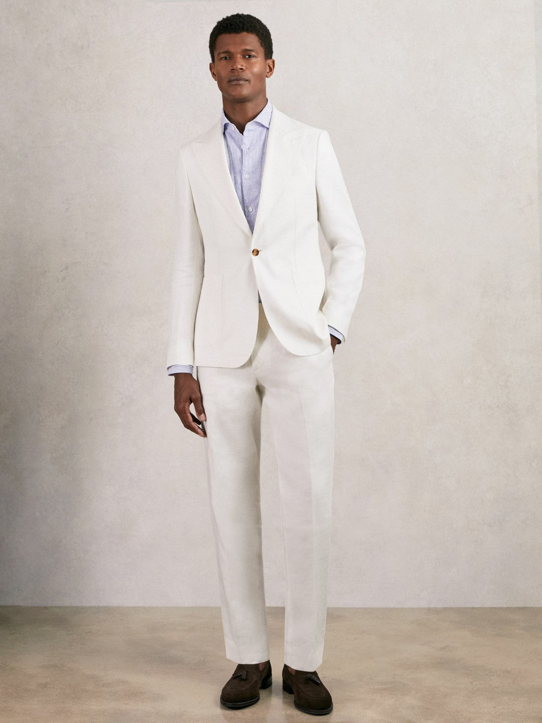 Reiss Slim Fit Lyocell Linen Single Breasted Suit Blazer in White