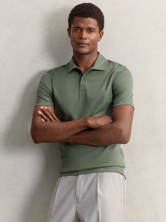 Reiss Cotton Short-Sleeve Polo Shirt in Kale Green