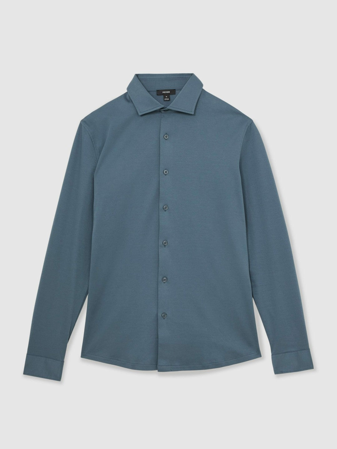 Reiss Cotton-Jersey Button-Through Shirt in Airforce Blue