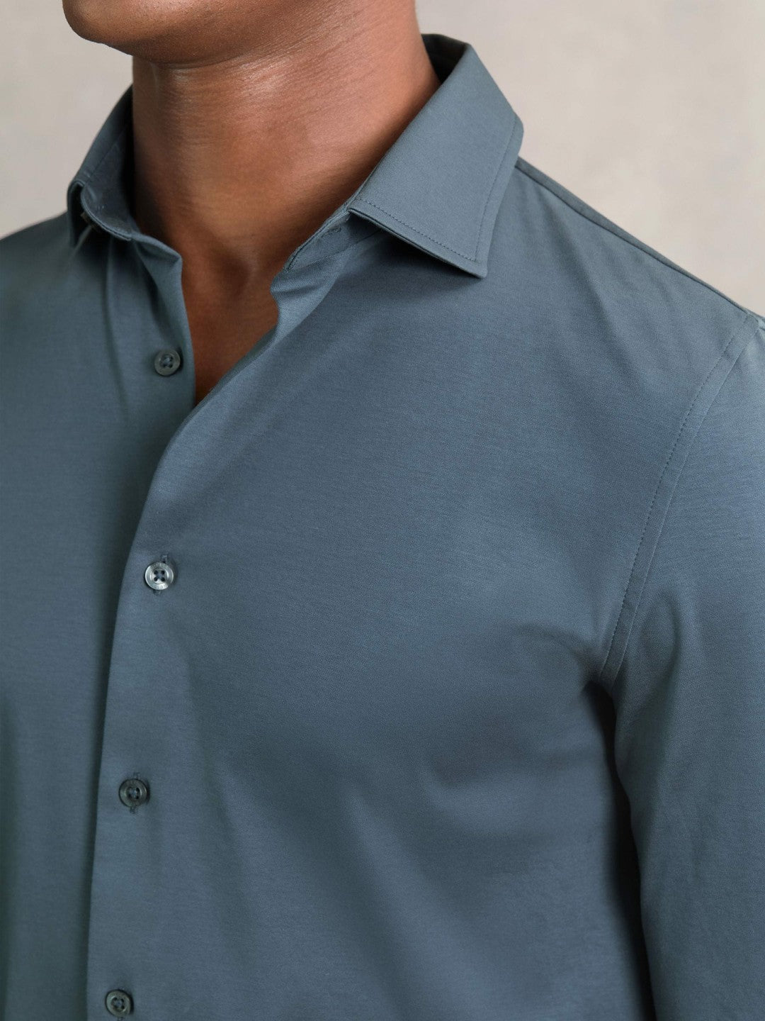 Reiss Cotton-Jersey Button-Through Shirt in Airforce Blue