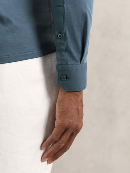Reiss Cotton-Jersey Button-Through Shirt in Airforce Blue