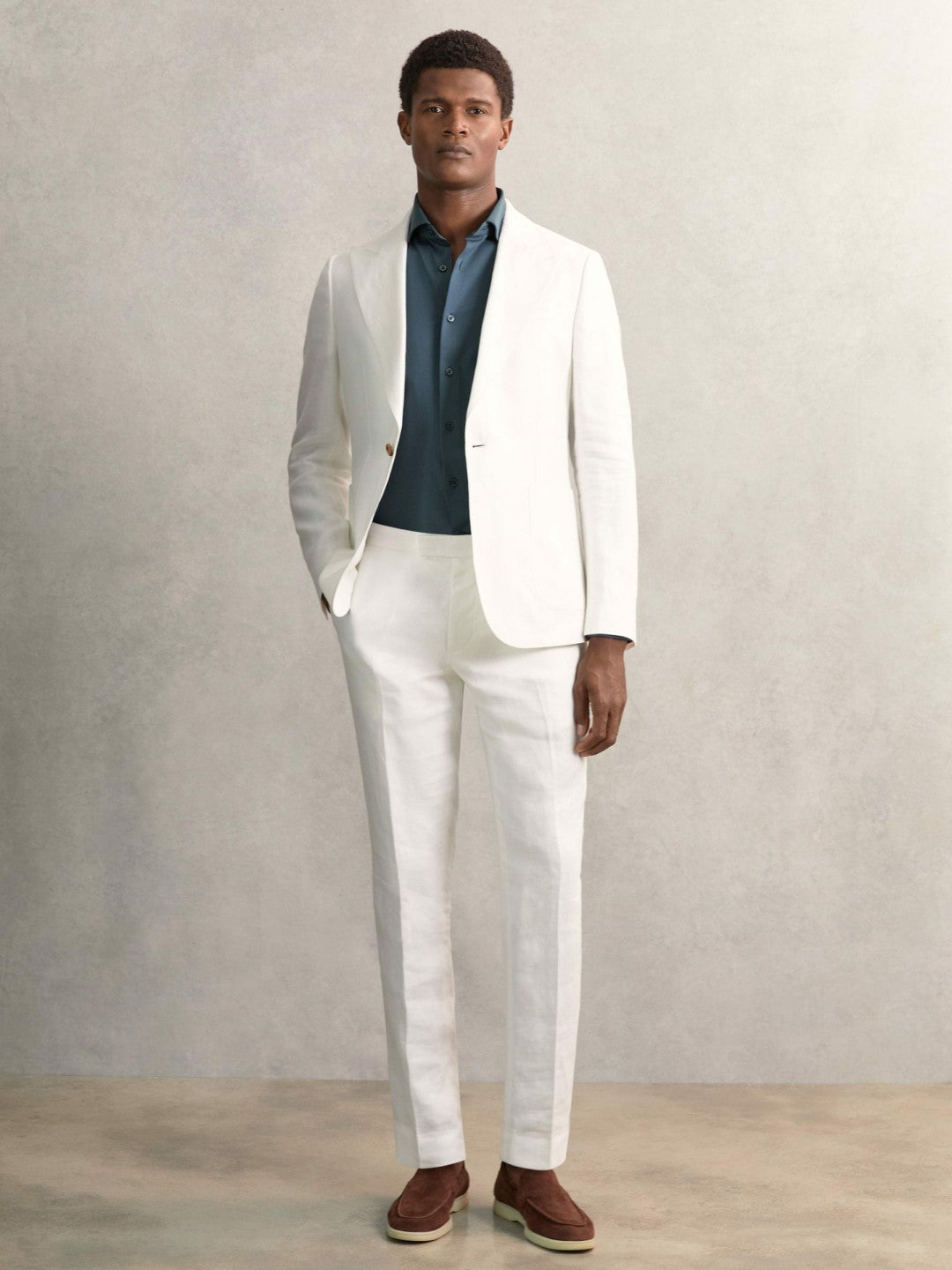Reiss Cotton-Jersey Button-Through Shirt in Airforce Blue