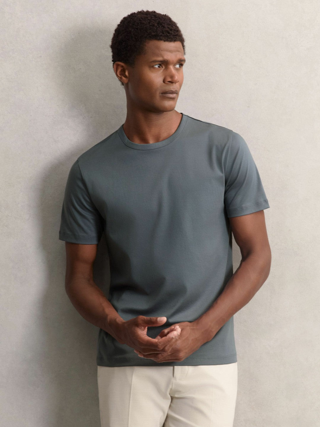 Reiss Airwater-Cotton Crew-Neck T-Shirt in Airforce Blue