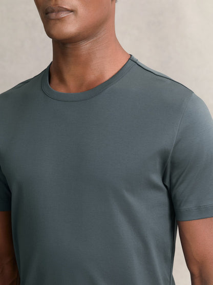 Reiss Airwater-Cotton Crew-Neck T-Shirt in Airforce Blue