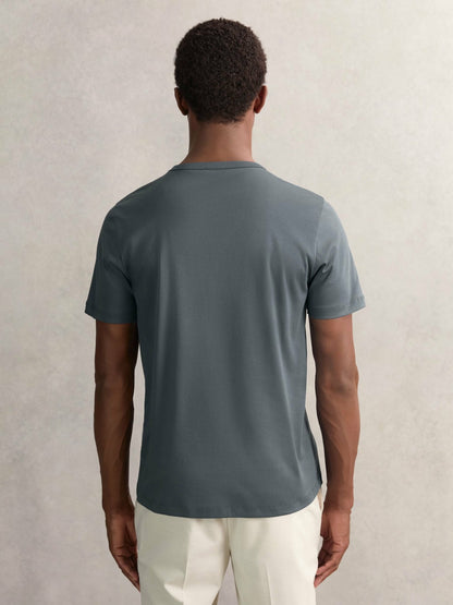 Reiss Airwater-Cotton Crew-Neck T-Shirt in Airforce Blue