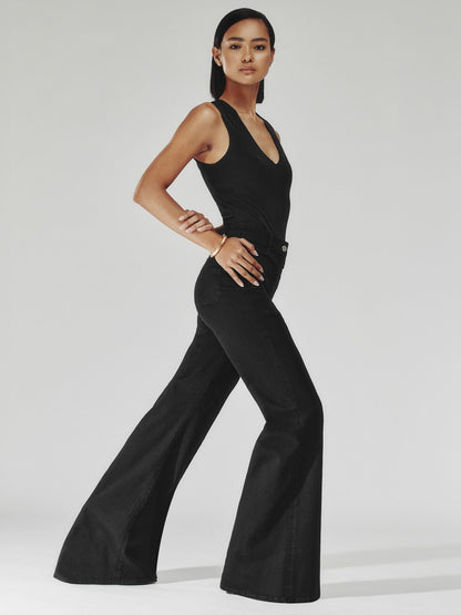 Reiss Petite Patch-Pocket Flared Jeans in Black