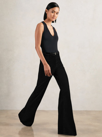 Reiss Petite Patch-Pocket Flared Jeans in Black