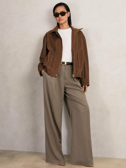 Reiss Suede Funnel-Neck Bomber Jacket in Tan