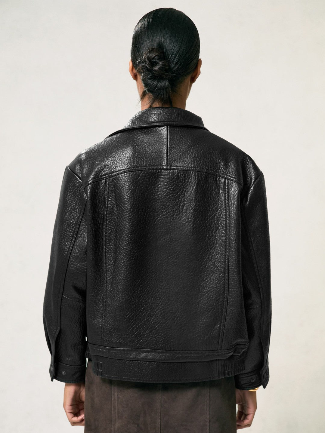 Reiss Oversize Grained-Leather Bomber Jacket in Black