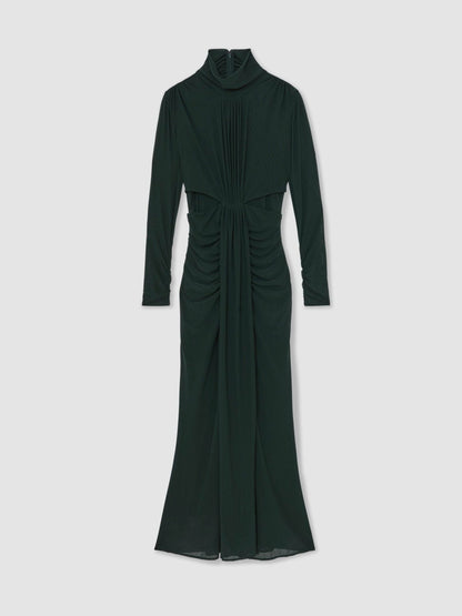 Reiss Petite Ruched Long-Sleeve Maxi Dress in Dark Green