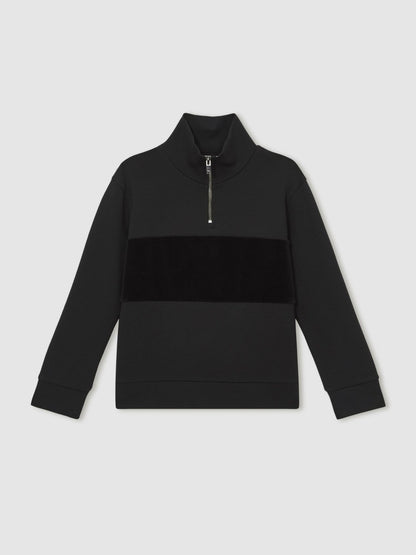 Reiss 9-13 yrs Interlock Velour-Panel Zip Sweatshirt in Black
